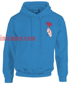 Hand Holding Rose Blue Hoodie pullover