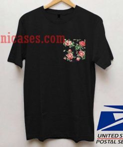 Real Stitched Red & Black Vintage Rose Flower T shirt
