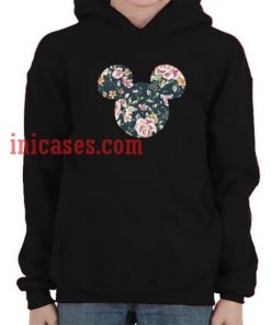 Mickey Head Floral Black Hoodie pullover