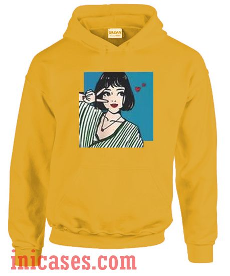 peace anime girl yellow hoodie pullover