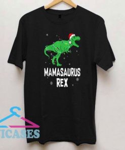 Mama Saurus Rex Santa Hat Christmas Lights T Shirt