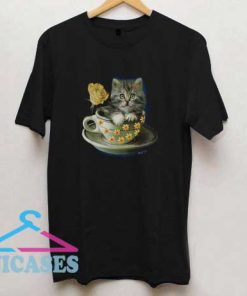 Cute Cat In Tea Cup Print T Shirt